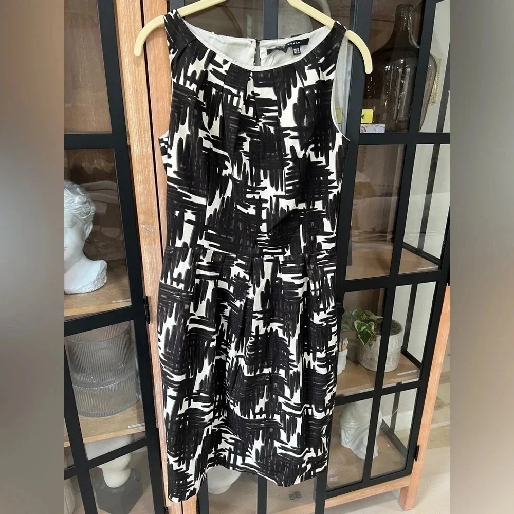 Zara sheath dress abstract print high neck sleeveless Business work cotton brown - Picture 1 of 7